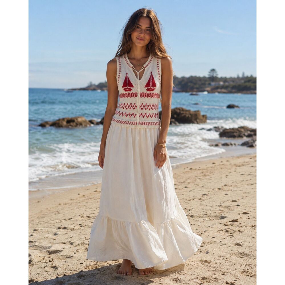 Tuckernuck Moon River Sailboat Maxi Dress Size S Nautical $158 Retail